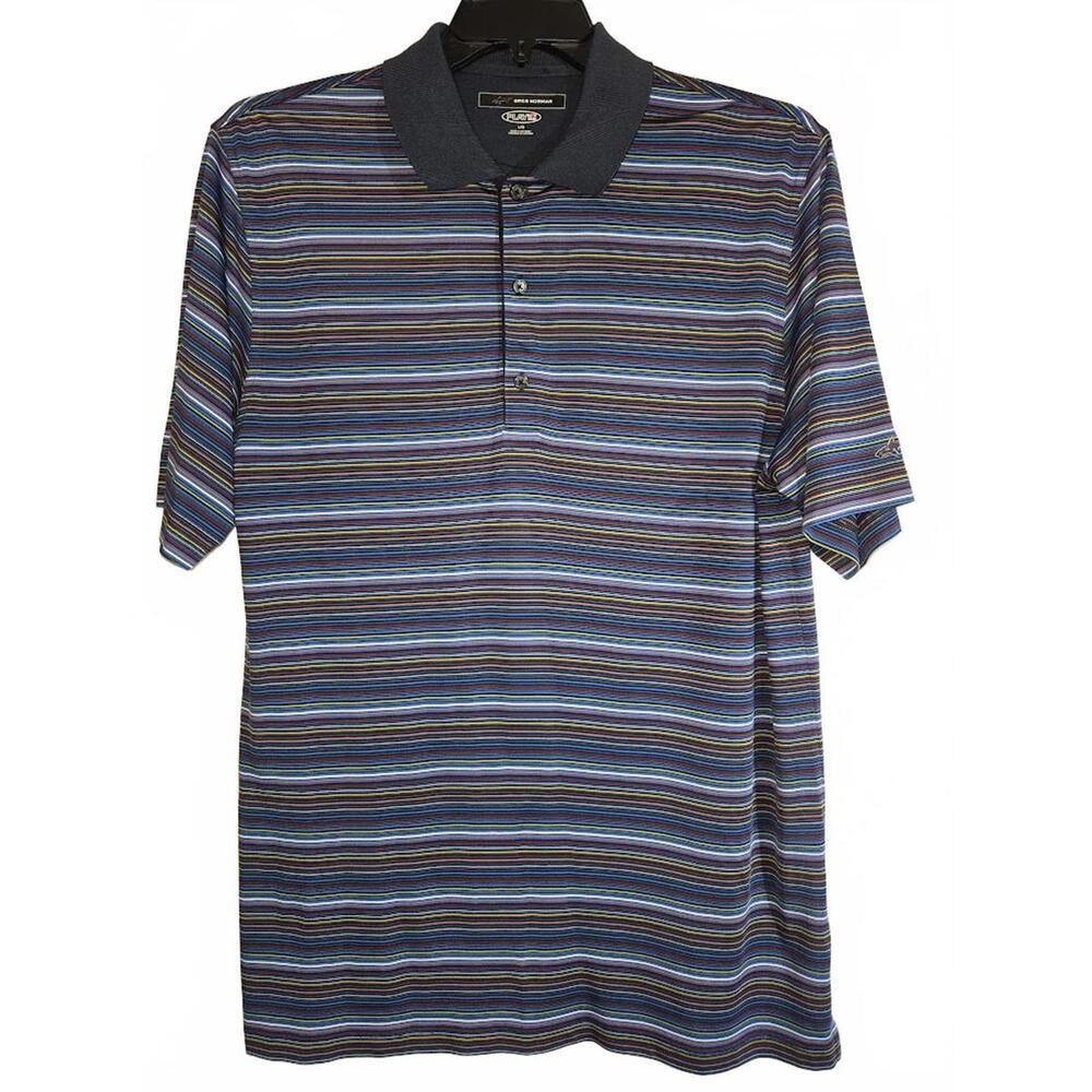 Greg Norman Play Dry Men's Striped Polo Shirt with Shark Logo Size L